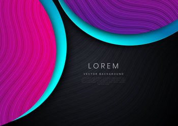Abstract modern pink and blue on black background with stripe line curve layer design. Vector illustration 