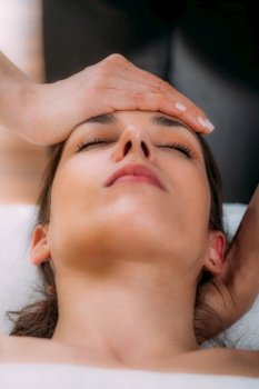 CST or craniosacral therapy head massage close-up. CST or Craniosacral Therapy Head Massage. Close up
