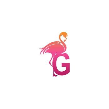 Flamingo bird icon with letter G Logo design vector template