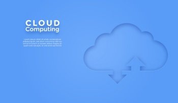 3D Cloud computing upload and download data online service. Digital business technology background. Vector paper art illustration