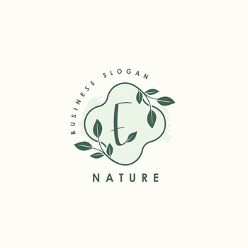 Nature Letter E logo. Green vector logo design botanical floral leaf with initial letter logo icon for nature business.