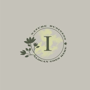 Circle nature tree I letter logo with green leaves in circle line shape for Initial business style with botanical leaf elements vector design.