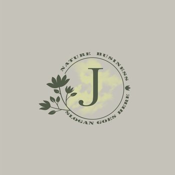 Circle nature tree J letter logo with green leaves in circle line shape for Initial business style with botanical leaf elements vector design.