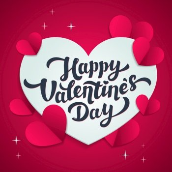 Happy Valentine’s day greeting card - love day vector card or poster with hearts in paper cut style. Vector illustration. Happy Valentine’s day greeting card - love day vector card or poster with hearts in paper cut style. Vector illustration.