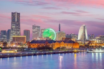 Cityscape of  Yokohama in Japan at twilight