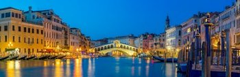 Rialto Bridge in Venice, Italy at twilight