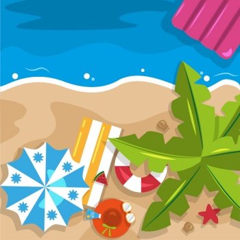 Beautiful Summer Beach Sea Nature Vacation Top View Background Illustration 03