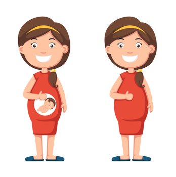 pregnant woman holding her tummy illustration, vector