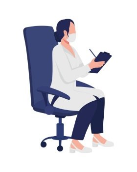 Medical specialist writing patient records semi flat color vector character. Full body person on white. Office room isolated modern cartoon style illustration for graphic design and animation. Medical specialist writing patient records semi flat color vector character