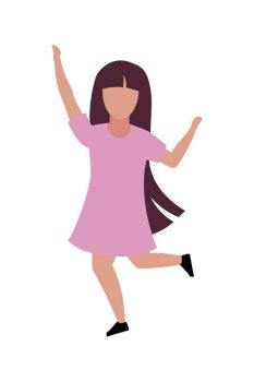 Little girl jumping for joy semi flat color vector character. Posing figure. Full body person on white. Happy dance isolated modern cartoon style illustration for graphic design and animation. Little girl jumping for joy semi flat color vector character