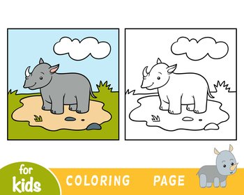 Coloring book for children, One rhino