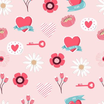 Cute valentine background with heart,flower.Vector illustration seamless pattern for background,wallpaper,fabric