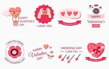 Cute object valentine collection with heart, flower,balloon.Vector illustration for icon,sticker,printable
