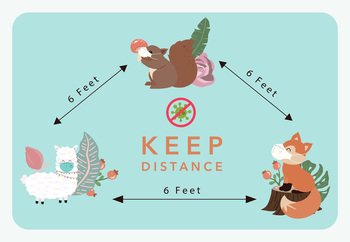 Cute animal social ditancing collection with fox,llama is wearing mask.Vector illustration for prevention the spread of bacteria,coronviruses