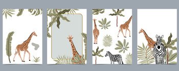 Safari background collection with giraffe,zebra.vector illustration for birthday invitation,postcard
