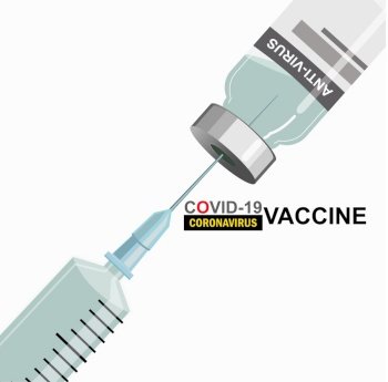 Medicine bottle for injection. Medical glass vials and syringe for vaccination. Isolated vector illustration Covid-19 Coronavirus concept. 