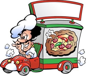 Hand-drawn Vector illustration of an Italien pizza dilevery car