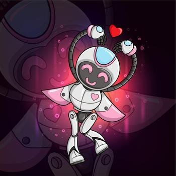 The cute robot is giving the love sign esport mascot design 