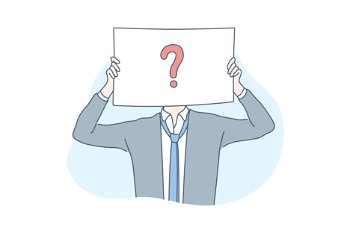 Businessman with question mark. Not identified office clerk, male, unknown user, person, character, incognito. Business secrecy and obscurity. Free vacancy, hr management. Simple flat vector. Businessman with question mark concept