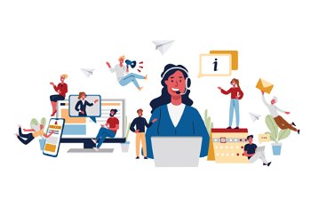 Business Concept of Call Center, Consulting, Support and Information Center. Cartoon flat Design, Isolated Vector Illustration.. Business Concept of Call Center, Consulting, Support and Information Center.