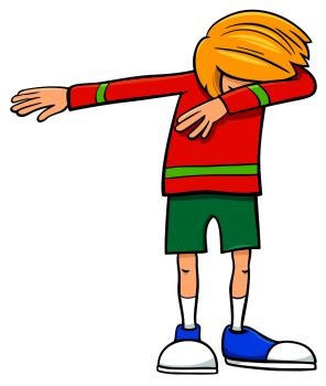 Cartoon Illustration of Elementary Age or Teenager Dabbing Boy Character