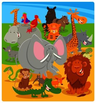 Cartoon Illustration of Cute Wild Animal Comic Characters Group