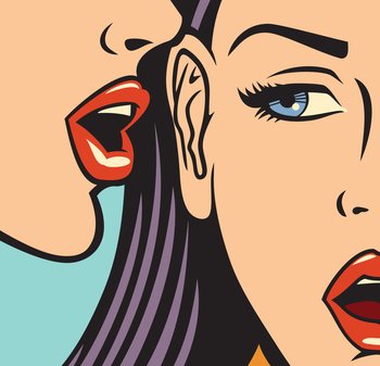vector illustration of beautiful woman whispering secret to her friend 
