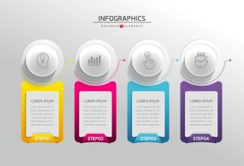 Vector illustration infographics design template, business information, presentation chart, with 4 options or steps. 