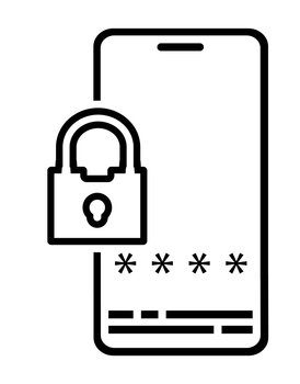 Icon. Smartphone with padlock and password entry window. Mobile phone security. Cybercrimes. Vector