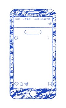 layout of the smartphone is carelessly drawn in ink. Post interface mobile application social network. Isolated vector on white background