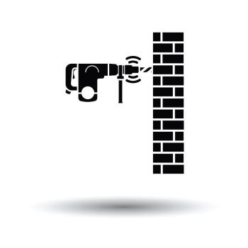 Icon of perforator drilling wall. White background with shadow design. Vector illustration.
