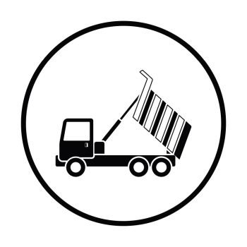 Icon of tipper. Thin circle design. Vector illustration.