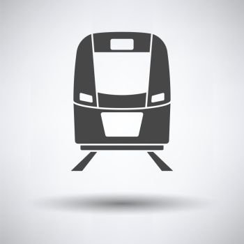 Train icon front view on gray background, round shadow. Vector illustration.