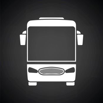 Tourist bus icon front view. Black background with white. Vector illustration.