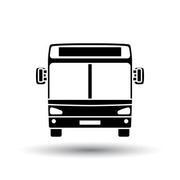 City bus icon front view. Black on White Background With Shadow. Vector Illustration.