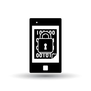 Mobile Security Icon. Black on White Background With Shadow. Vector Illustration.