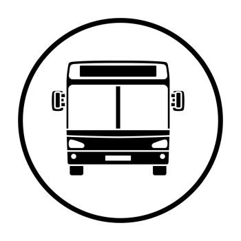 City bus icon front view. Thin Circle Stencil Design. Vector Illustration.