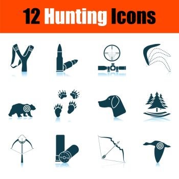 Hunting Icon Set. Shadow Reflection Design. Vector Illustration.