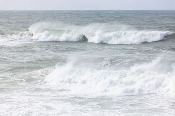 Detailed Atlantic stormy big wave. Stormy ocean seascape