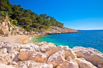 Makarska turquoise beach at sunny day view, Dalmatia region of Croatia