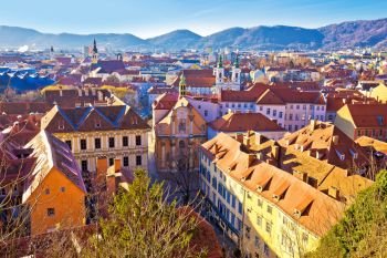 Graz historic city center rooftops view, Styria region of Austria