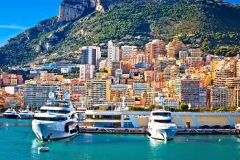 Monte Carlo yachting harbor and colorful waterfront view, Principality of Monaco