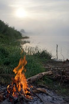 Bonfire on the river bank