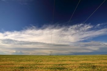 Hydro electrical lines over a Saskatchewan field