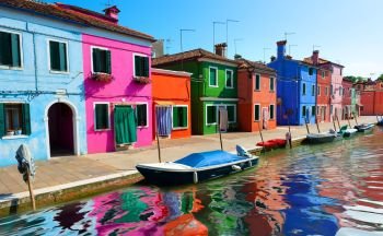 Painted houses of Burano island in summer