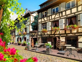 Cafe on street of Strasbourg in the morning, France