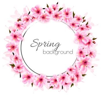 Spring background with a pink blooming sakura. Vector.