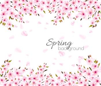 Spring nature background with Sakura japan cherry branch. Vector