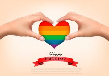 Rainbow heart shaped in hands. Gay pride concept. Vector illustration