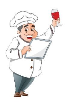 Chef Holding a Menu and Glass of Wine, vector illustration